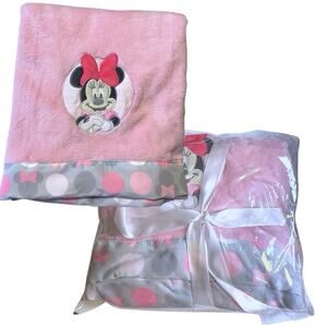 Pink Disney Baby Minnie Mouse Baby Blanket Pink Gray Soft And Cuddly 30”x40”
